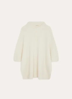PONCHO EN MAILLE CHENILLE COTELÉE ECRU
