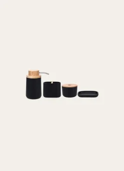 POT DE SALLE DE BAIN MAT ET EN BOIS Noir