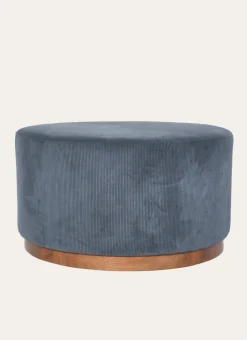 POUF CÔTELÉ BAS EN BOIS RIBS BLEU FONCÉ