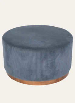 POUF CÔTELÉ BAS EN BOIS RIBS BLEU FONCÉ