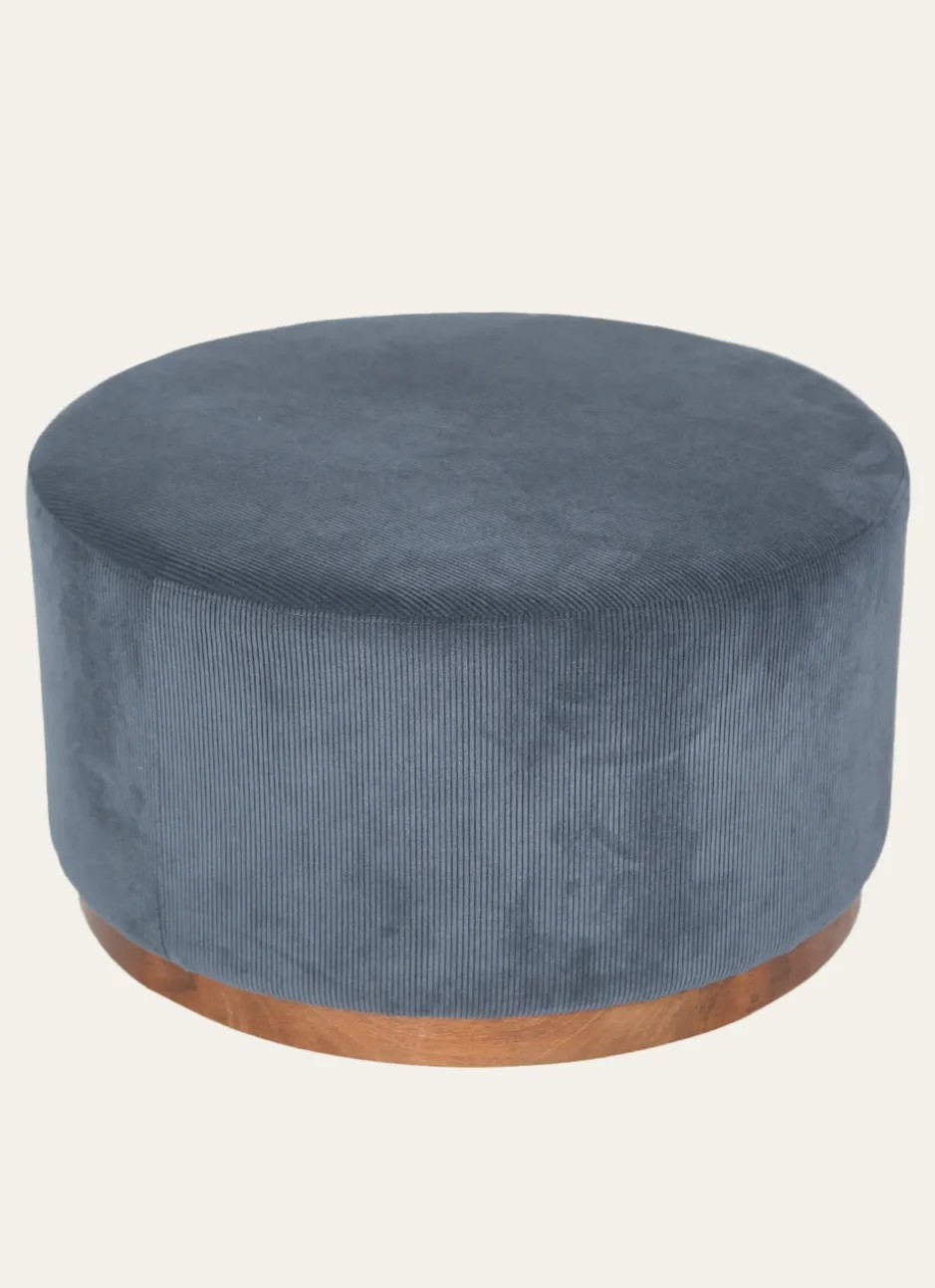 POUF CÔTELÉ BAS EN BOIS RIBS BLEU FONCÉ