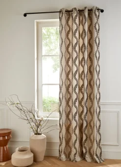 RIDEAU BRODÉ DESSIN FEUILLAGE BEIGE