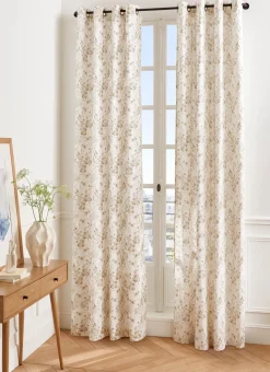 RIDEAU EN COTON MOTIF VÉGÉTAL ET FLORAL BLANC