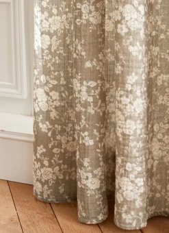 RIDEAU EN TRIPLE GAZE DE COTON À MOTIFS FLORAUX VERT DE GRIS