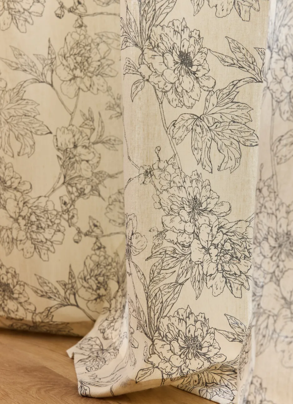 RIDEAU FLUIDE IMPRIMÉ DE FLEURS EN COTON ET LIN ECRU