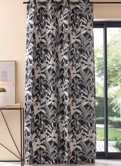 RIDEAU JACQUARD CHENILLE AVEC MOTIFS VÉGÉTAUX MARINE