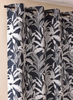 RIDEAU JACQUARD CHENILLE AVEC MOTIFS VÉGÉTAUX MARINE