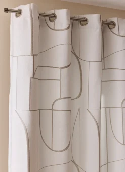 RIDEAU JACQUARD À MOTIF GÉOMÉTRIQUE CONTRASTÉ BLANC