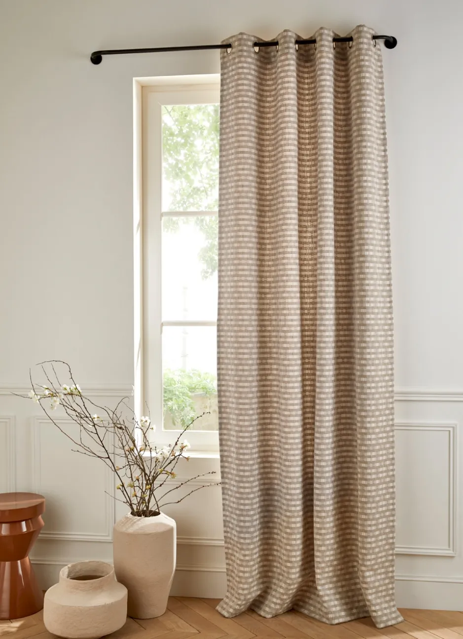 RIDEAU TAMISANT EN JACQUARD GÉOMÉTRIQUE BEIGE