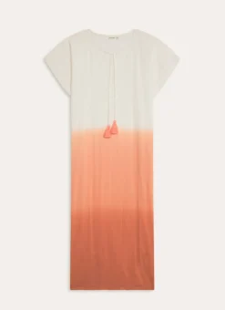 ROBE LONGUE EN COTON DÉGRADÉE DE COULEUR CORAIL