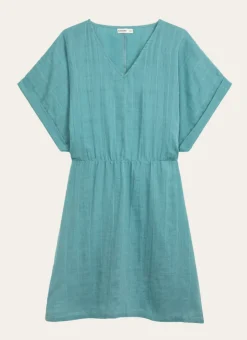 ROBE MANCHES COURTES EN GAZE DE COTON TURQUOISE