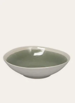SALADIER EN GRÈS RÉACTIF VERT DE GRIS