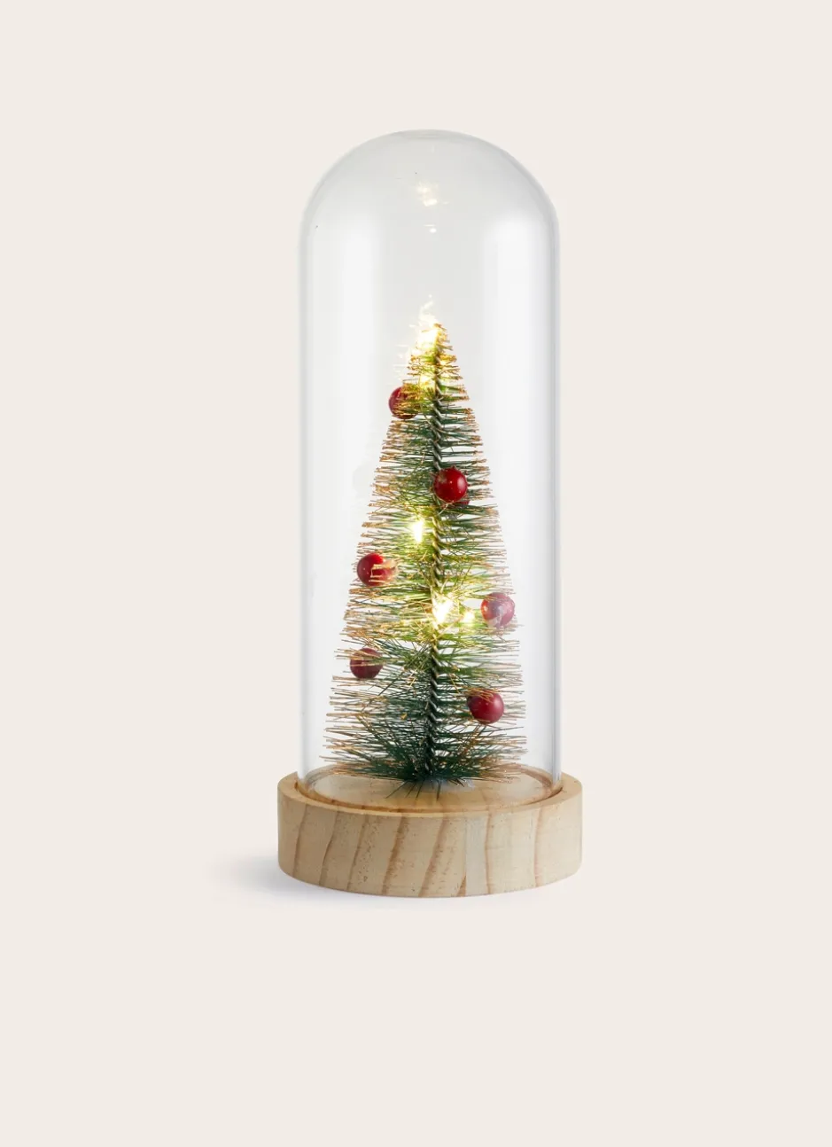 SAPIN LUMINEUX DÉCORÉ SOUS CLOCHE TRANSPARENT