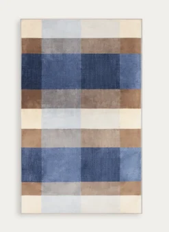 SERVIETTE DE BAIN EN VELOURS À CARREAUX BLEU FONCÉ