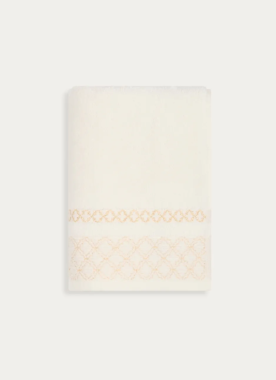 SERVIETTE DE TOILETTE BORDURE JACQUARD SHEHERAZADE BLANC CASSÉ