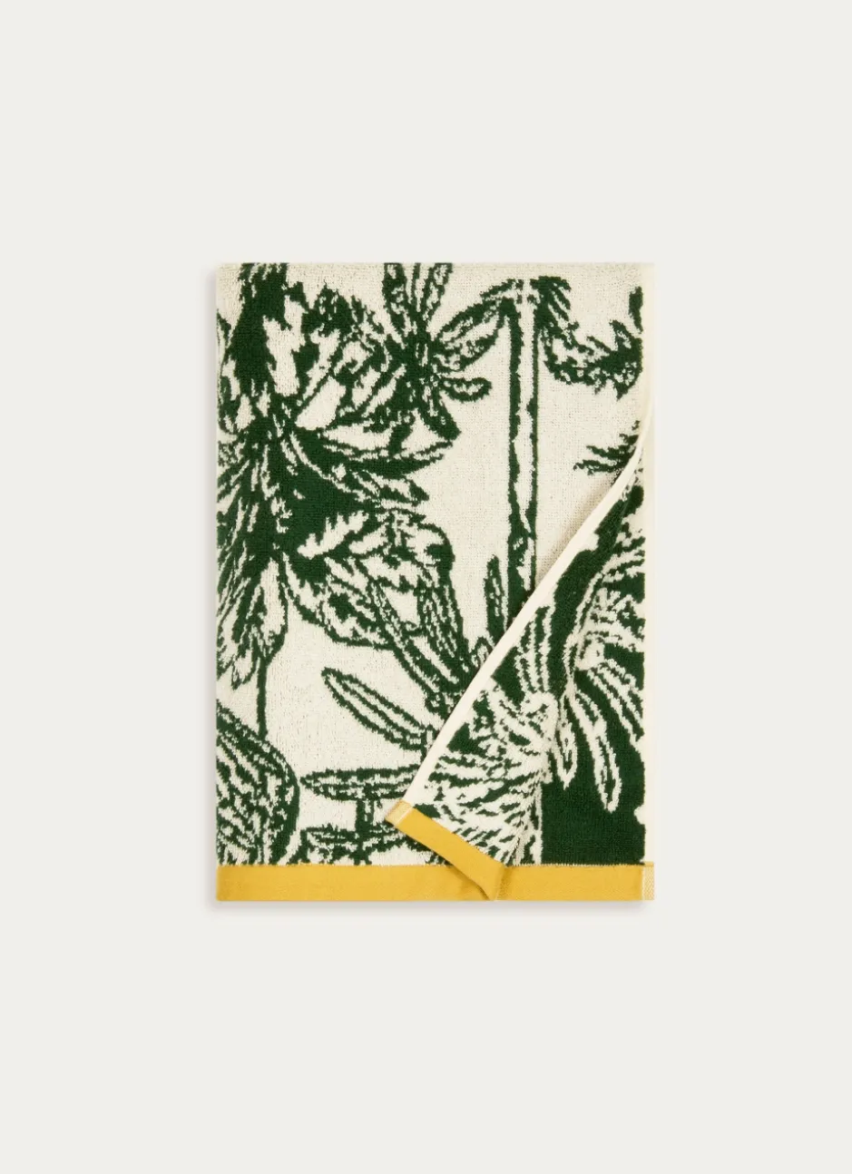 SERVIETTE DE TOILETTE JACQUARD MOTIFS PALMIERS ÉCRU / VERT