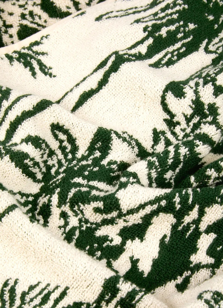 SERVIETTE DE TOILETTE JACQUARD MOTIFS PALMIERS ÉCRU / VERT