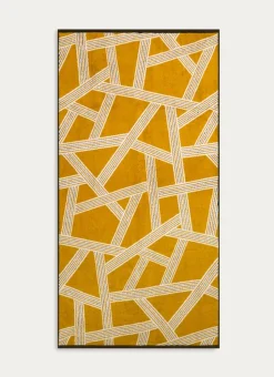 SERVIETTE DE TOILETTE JACQUARD MOTIFS GÉOMÉTRIQUES JAUNE OCRE