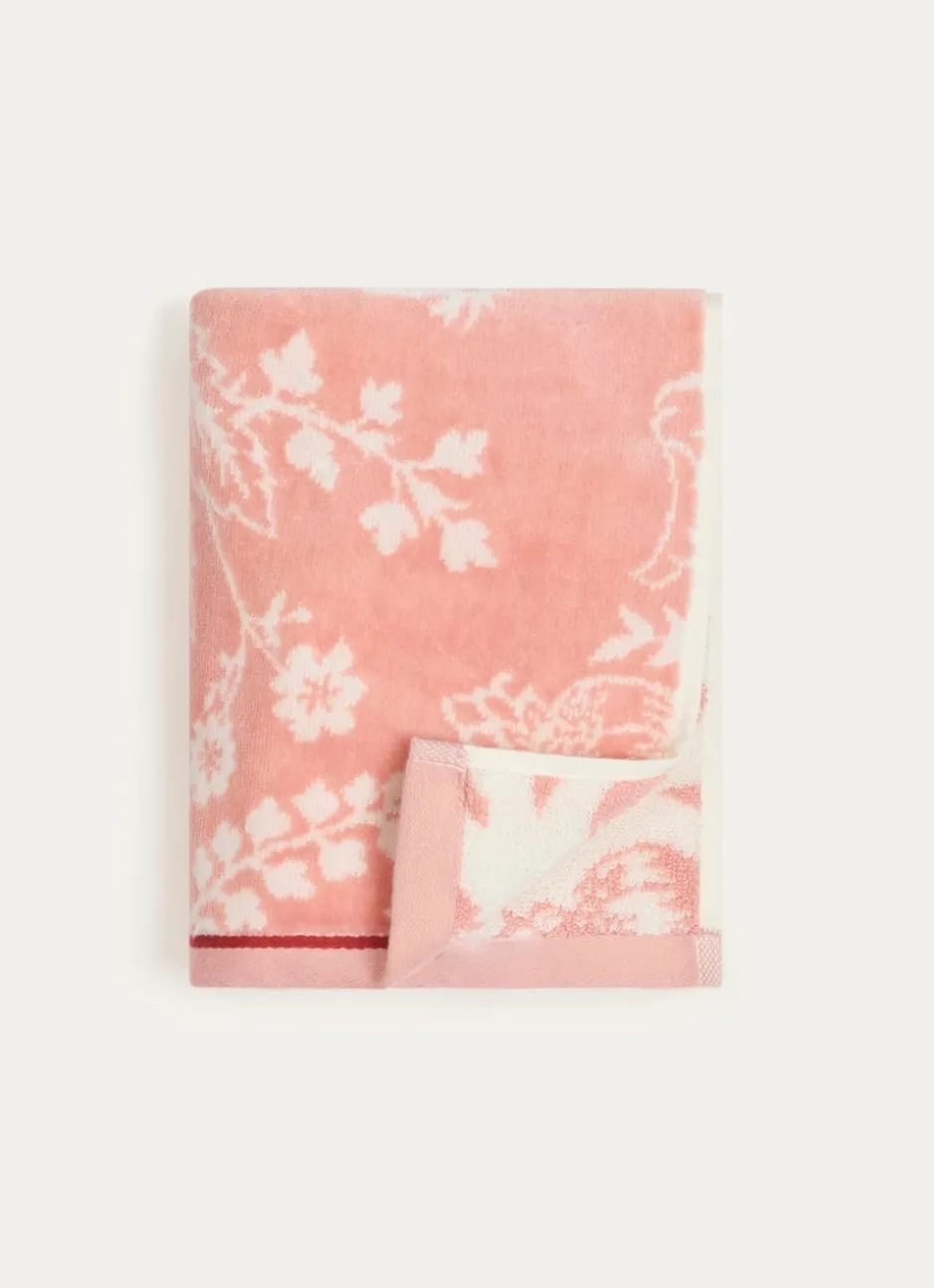 SERVIETTE DE TOILETTE JADE À GRANDS MOTIFS FLORAUX ROSE CLAIR