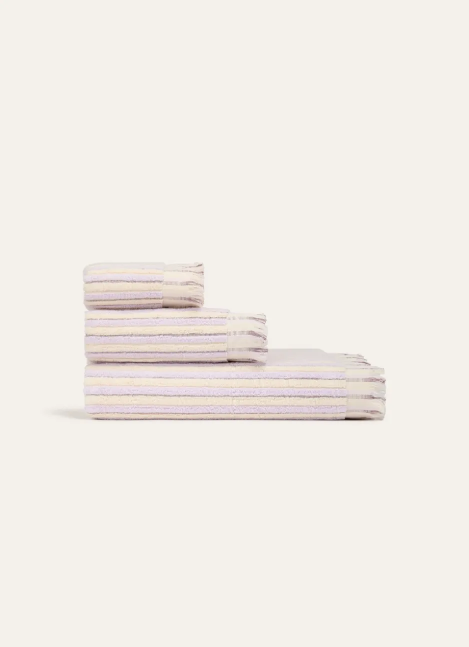 SERVIETTE DE TOILETTE À RAYURES DOUBLE FACE LILAS