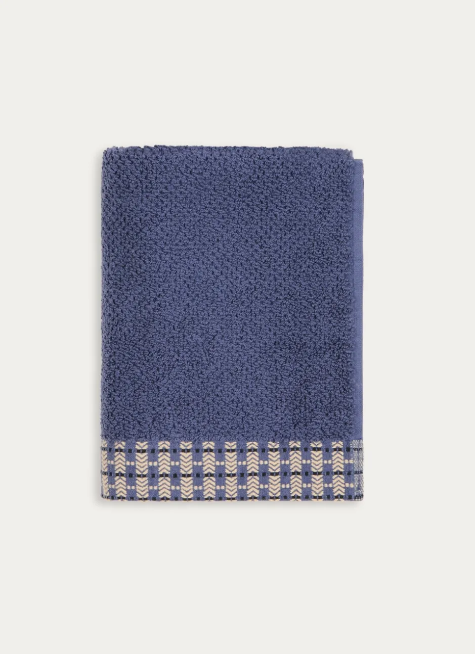 SERVIETTE DE TOILETTE UNIE AVEC LITEAU FANTAISIE BLEU FONCÉ