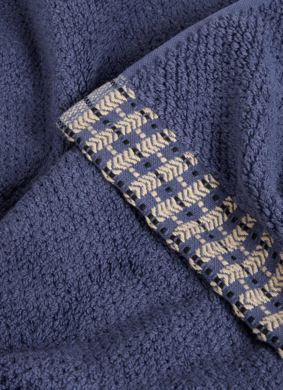 SERVIETTE DE TOILETTE UNIE AVEC LITEAU FANTAISIE BLEU FONCÉ