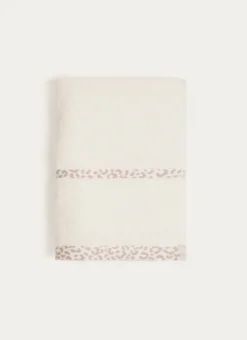 SERVIETTE DE TOILETTE UNIE AVEC LITEAU LÉOPARD BEIGE CLAIR