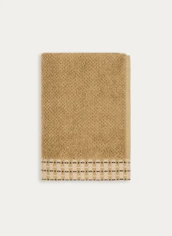 SERVIETTE DE TOILETTE UNIE AVEC LITEAU FANTAISIE VERT OLIVE