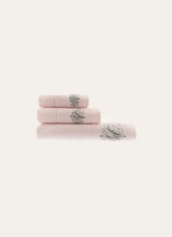 SERVIETTE INVITÉ EN VELOURS BRODÉE 500GR ROSE PÂLE
