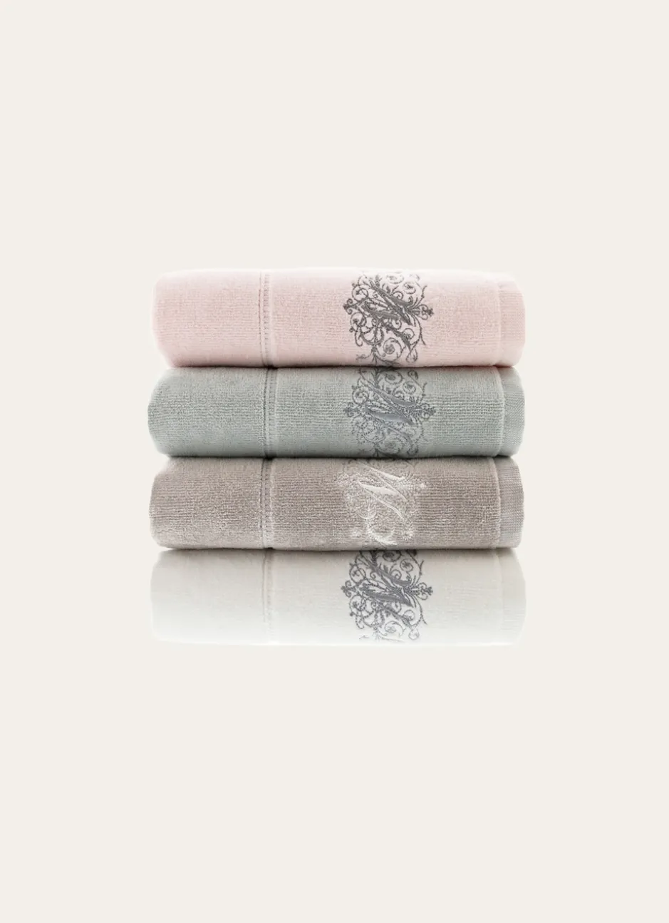 SERVIETTE INVITÉ EN VELOURS BRODÉE 500GR ROSE PÂLE