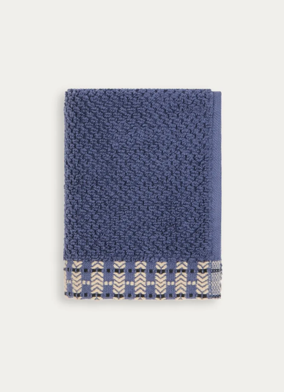 SERVIETTE INVITÉ UNIE AVEC LITEAU FANTAISIE BLEU FONCÉ