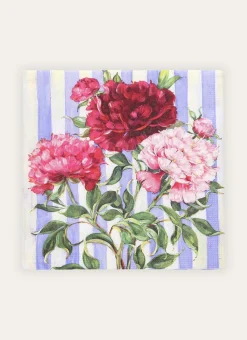 SERVIETTES EN PAPIER MOTIF FLEURS SUR RAYURES MULTICOLORE