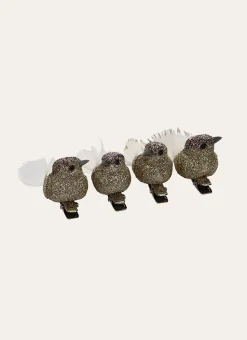SET DE 4 PETITS OISEAUX BRILLANTS SUR CLIP PLATINE