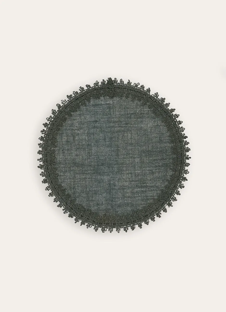 SET DE TABLE EN LIN FINITION GALON GRIS FONCÉ