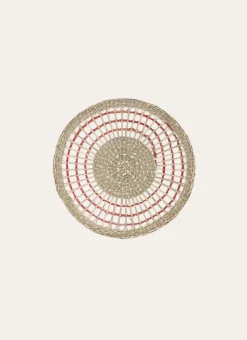 SET DE TABLE ROND EN HERBIER AVEC DÉTAIL COLORÉ NATUREL / ROSE