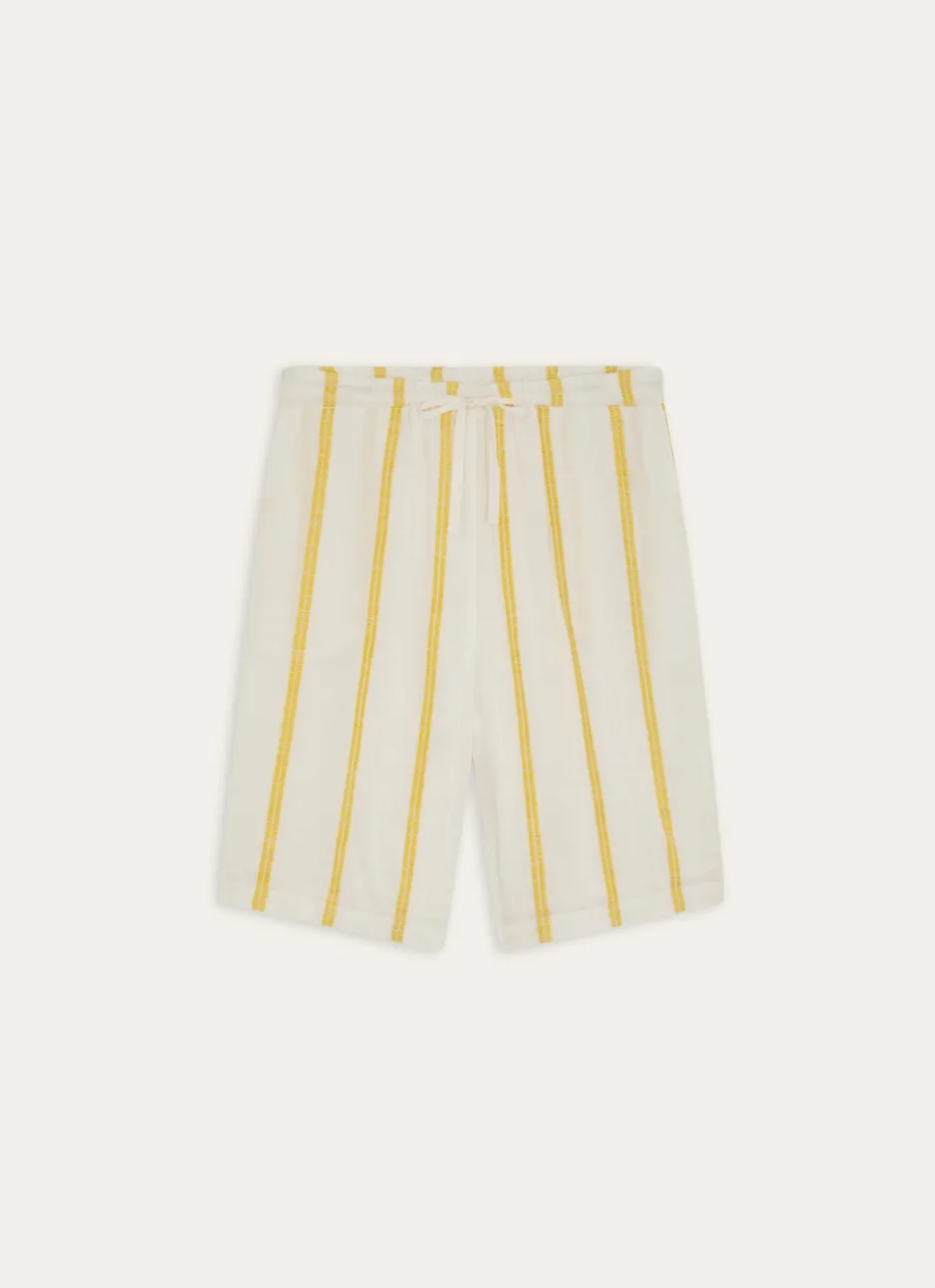 SHORT LONG EN VISCOSE ET RAYURE BRODÉE JAUNE