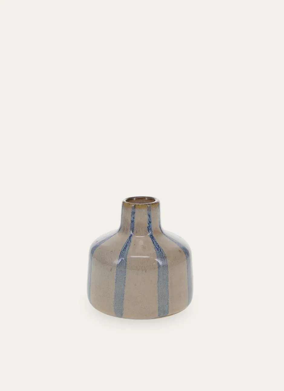 SOLIFLORE EN PORCELAINE À RAYURE BEIGE/BLEU