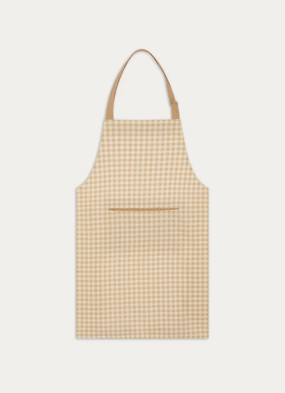 TABLIER EN COTON IMPRIMÉ VICHY BEIGE