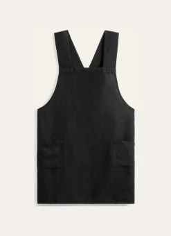 TABLIER JAPONAIS UNI EN COTON ET LIN NOIR