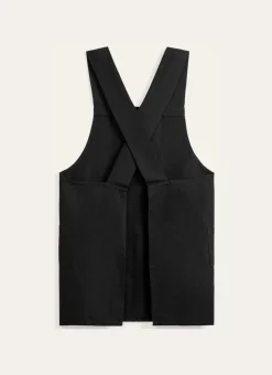 TABLIER JAPONAIS UNI EN COTON ET LIN NOIR
