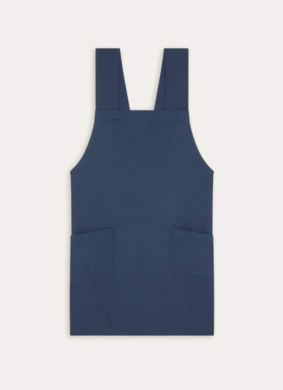TABLIER JAPONAIS UNI EN COTON ET LIN INDIGO