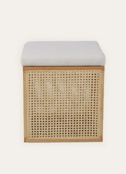 TABOURET EN CANNAGE AVEC RANGEMENT NATUREL/ECRU