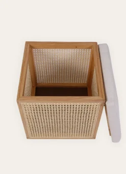 TABOURET EN CANNAGE AVEC RANGEMENT NATUREL/ECRU