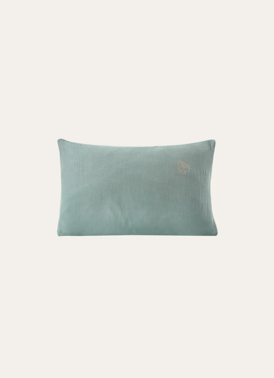 TAIE BÉBÉ EN GAZE DE COTON BRODERIE FEUILLE MOUSSE