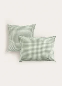 TAIE D'OREILLER EN COTON VICHY SAUGE