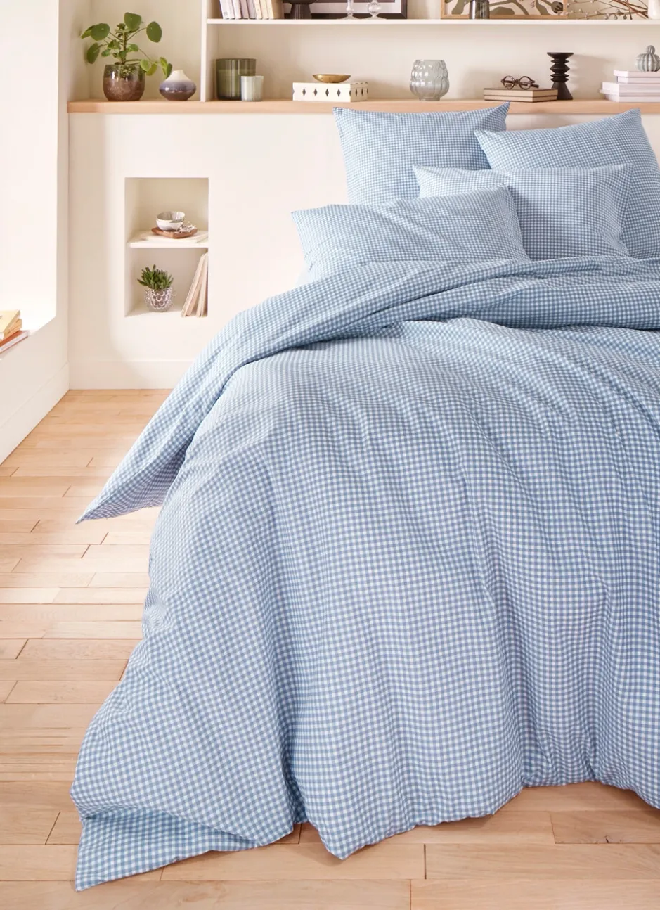 TAIE D'OREILLER EN COTON VICHY BLEU