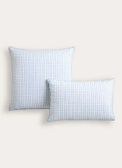 TAIE D'OREILLER ENFANT À CARREAUX TARTAN BLEU