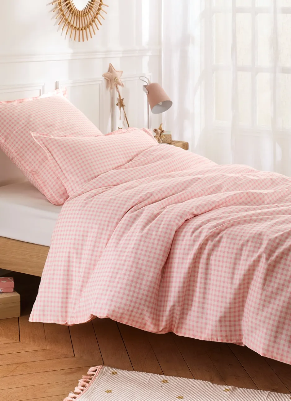 TAIE D'OREILLER ENFANT MOTIF VICHY GINGHAM ROSE