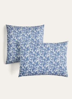 TAIE D'OREILLER FLEURIE EN COTON BCI BLEU