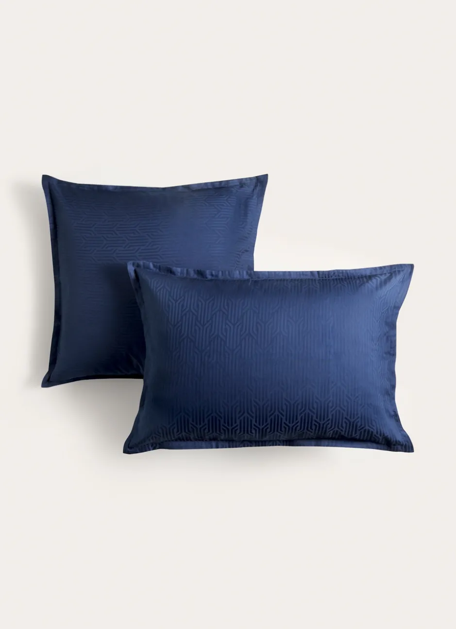TAIE D'OREILLER JACQUARD UNI MOTIF GÉOMÉTRIQUE BLEU NUIT